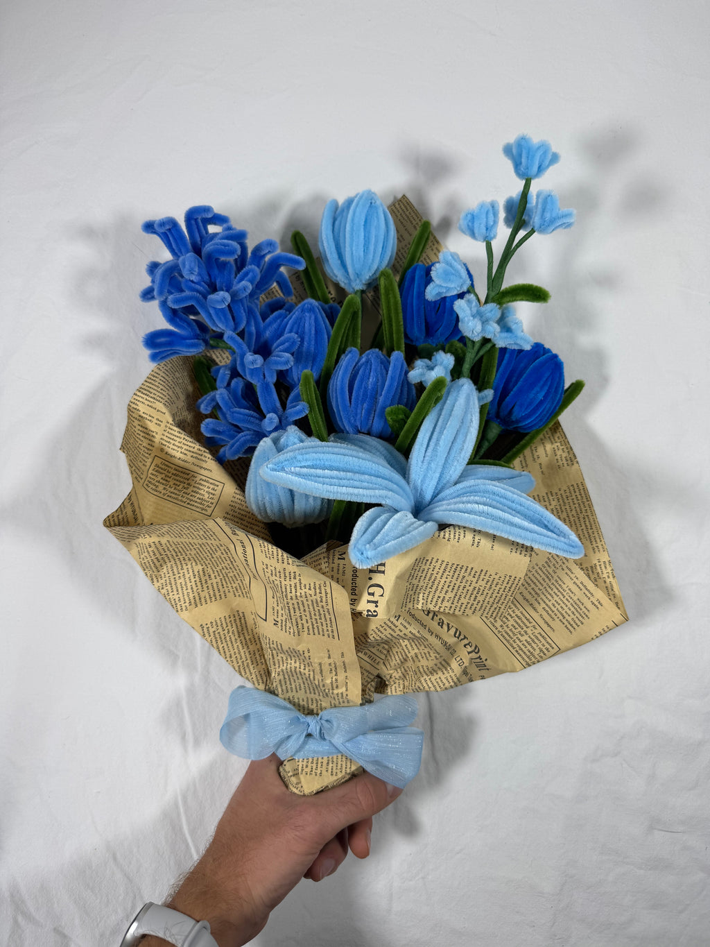 Blaues Blumen Bastelset – Tulpen, Lilie, Maiglöckchen & Hyazinthe aus Pfeifenreinigern